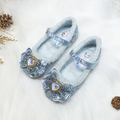 Girls' Princess Elsa Shoes, Winter New Arrival Kids' Crystal Shoes with Fleece Lining, Soft-Soled Flats for Little Girls