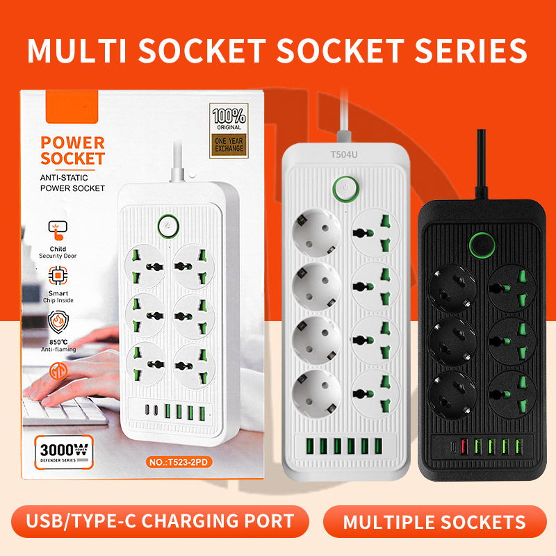 European Power Strip European Standard Wiring Russian German Korean Round European Switch Household Socket Multi-Usb
