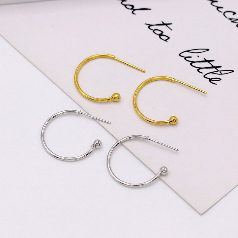Copper Plated 18K True Gold C- shaped Earring 925 Silver Pin diy Earrings Earrings Accessories 14K Gold Hollow Earring A38