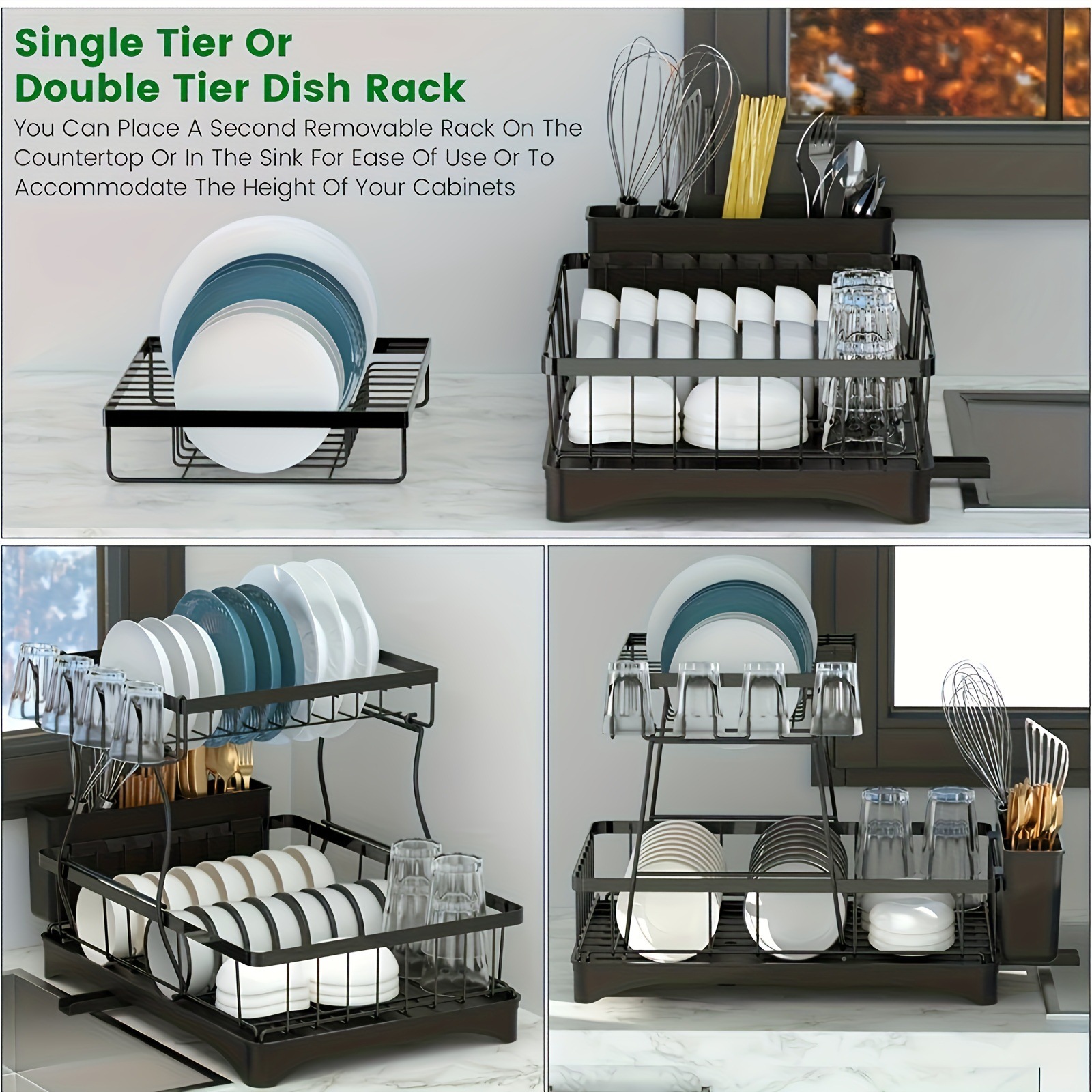 Doble Dish Rack For 2 tier Kitchen Countertops Cutlery transfronterizo