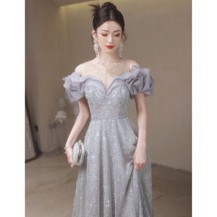 高定敬酒晚礼服女2024新款高级感生日成人轻奢小众高端年会主持裙-阿里巴巴
