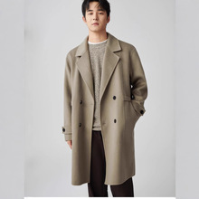 鹤棣高端男韩版休闲过膝高级宽松中长款英伦呢子外套双面羊毛大衣