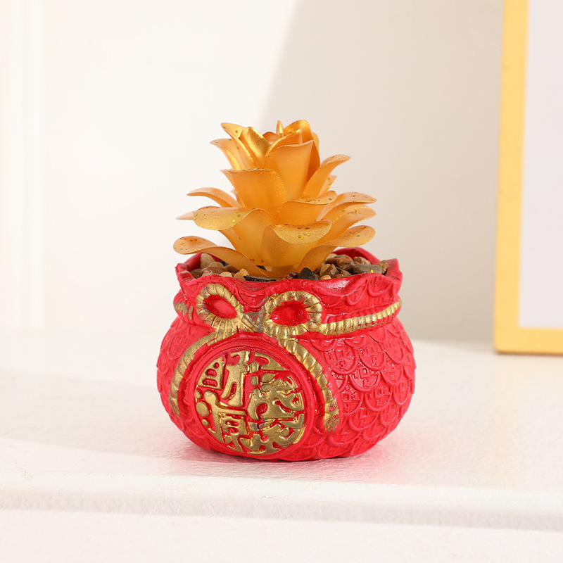 創意的なお祝いの福袋の花瓶のお正月の花のシミュレーションの花の金持ちになるザクロの果実の置物の新春の家の装飾の抱っこの桶|undefined