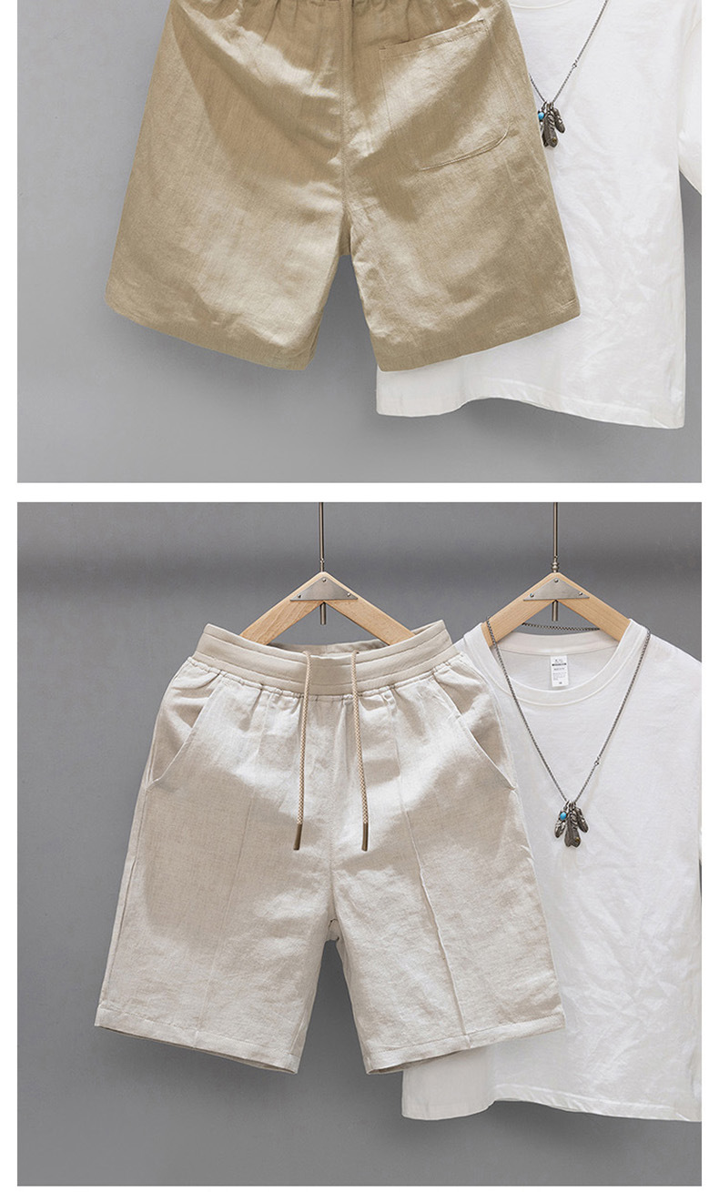 Men's Summer Linen Shorts Casual Mid-Length Beach Pants Cotton And Linen Five Point Comfortable Loose Fit_viptrois.com