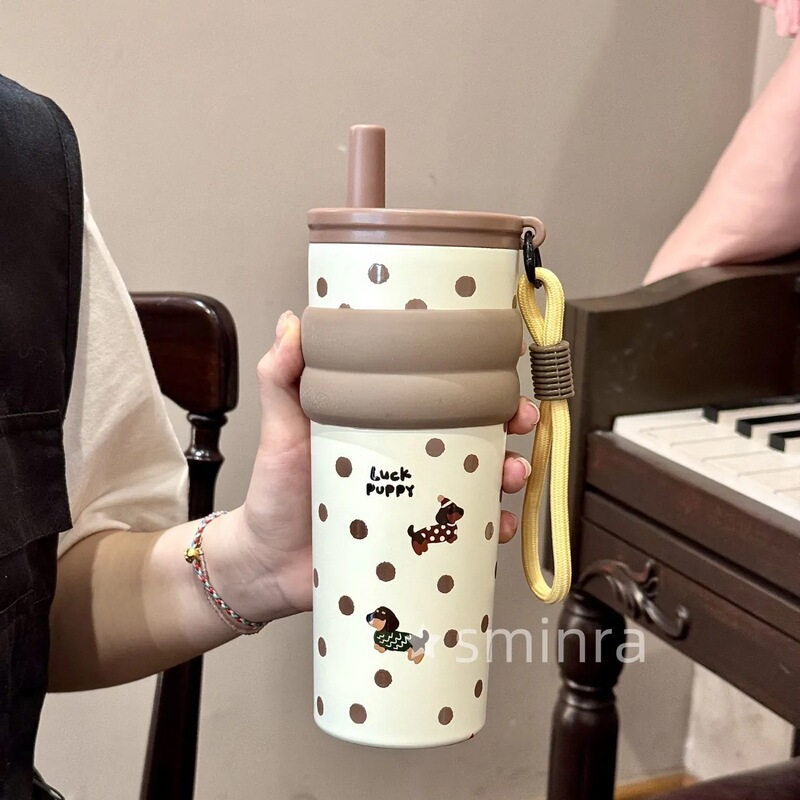 ストロー保温カップ大容量女性高颜値氷覇カップ316ステンレスシームレス車載カップコーヒーカップ|undefined