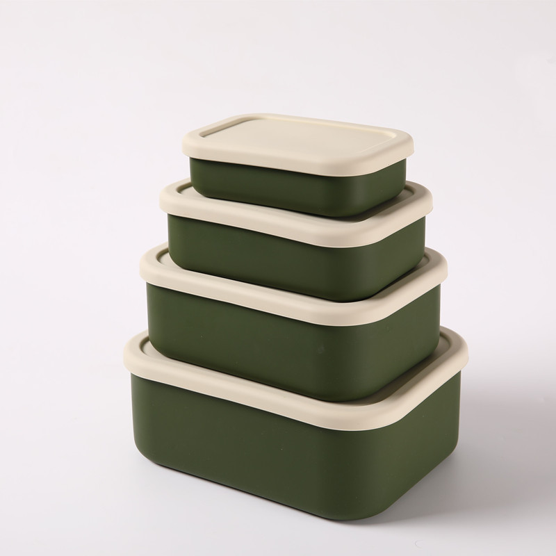 Wholesale food grade silicone three-grid lunch box children's dinner plate student portable fresh-keeping lunch box suction cup baby food supplement