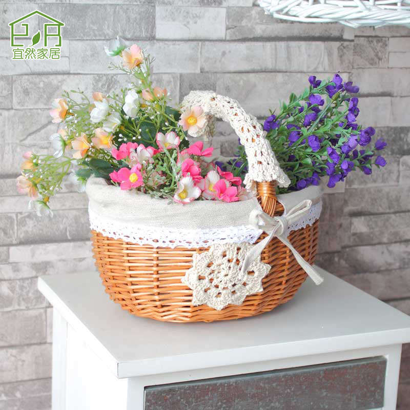 Net Red ins Pastoral wind egg Bread Basket outdoors Outing portable Food basket Willow Picnic basket One piece On behalf of