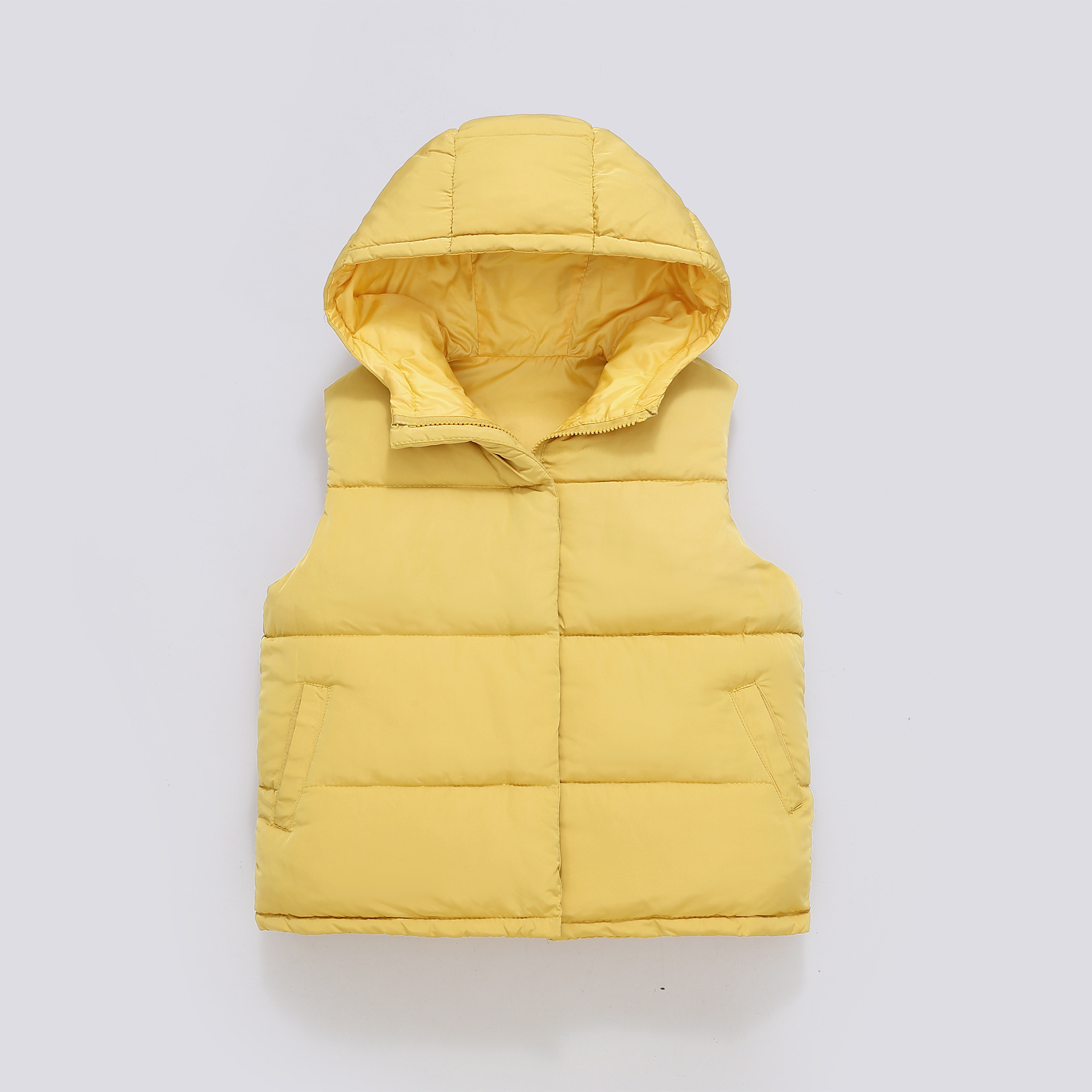 Niños chaleco de algodón de pluma, hombres y mujeres, niños de mediana edad, otoño y invierno, chaleco con capuz, chaleco de algodón de otoño y invierno