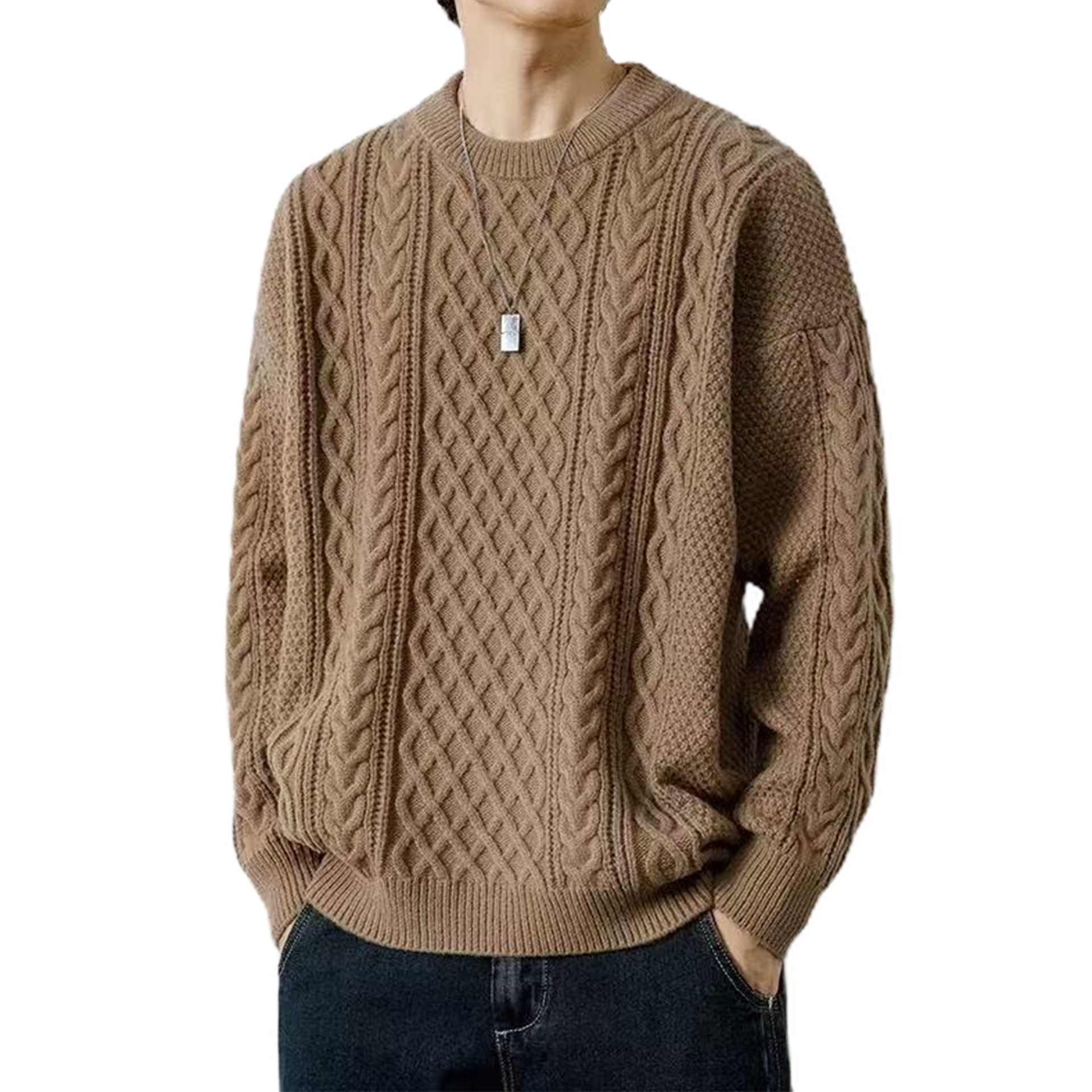 Explosiones transfronterizas de tamaño europeo suéter de punto de tamaño grande para hombres y mujeres otoño invierno cuello redondo cuello alto con lana de color sólido fábrica al por mayor