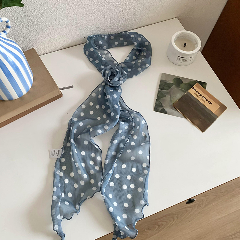 Bufanda de seda, banda larga, sentido de alta calidad, lunares, corbata delgada y estrecha, cinturón, bolso envuelto, cinturón para el cabello, cinta para el cabello, serpentina