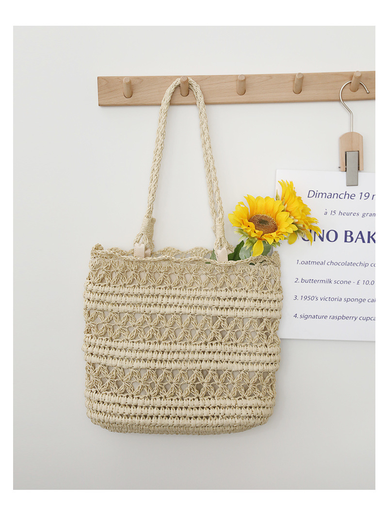 Women's Large Straw Solid Color Vacation Weave Square Zipper Straw Bag display picture 5