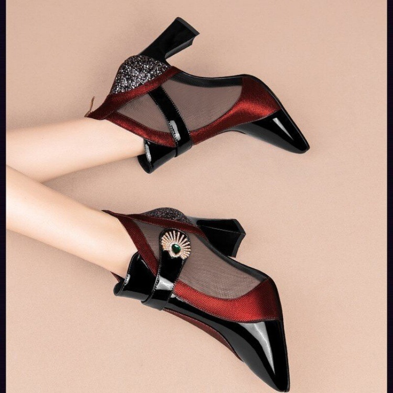 High-Heeled Mesh Boots, Hollow Mesh Sandals, Versatile Women's Shoes, Sandals, Women's Boots, Horseshoe Heels, Breathable and Comfortable