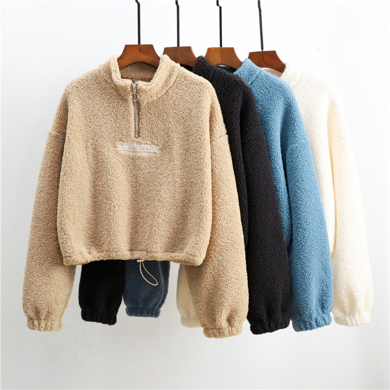 Women's Clothing Real shot short lamb fleece sweater_voghion.com