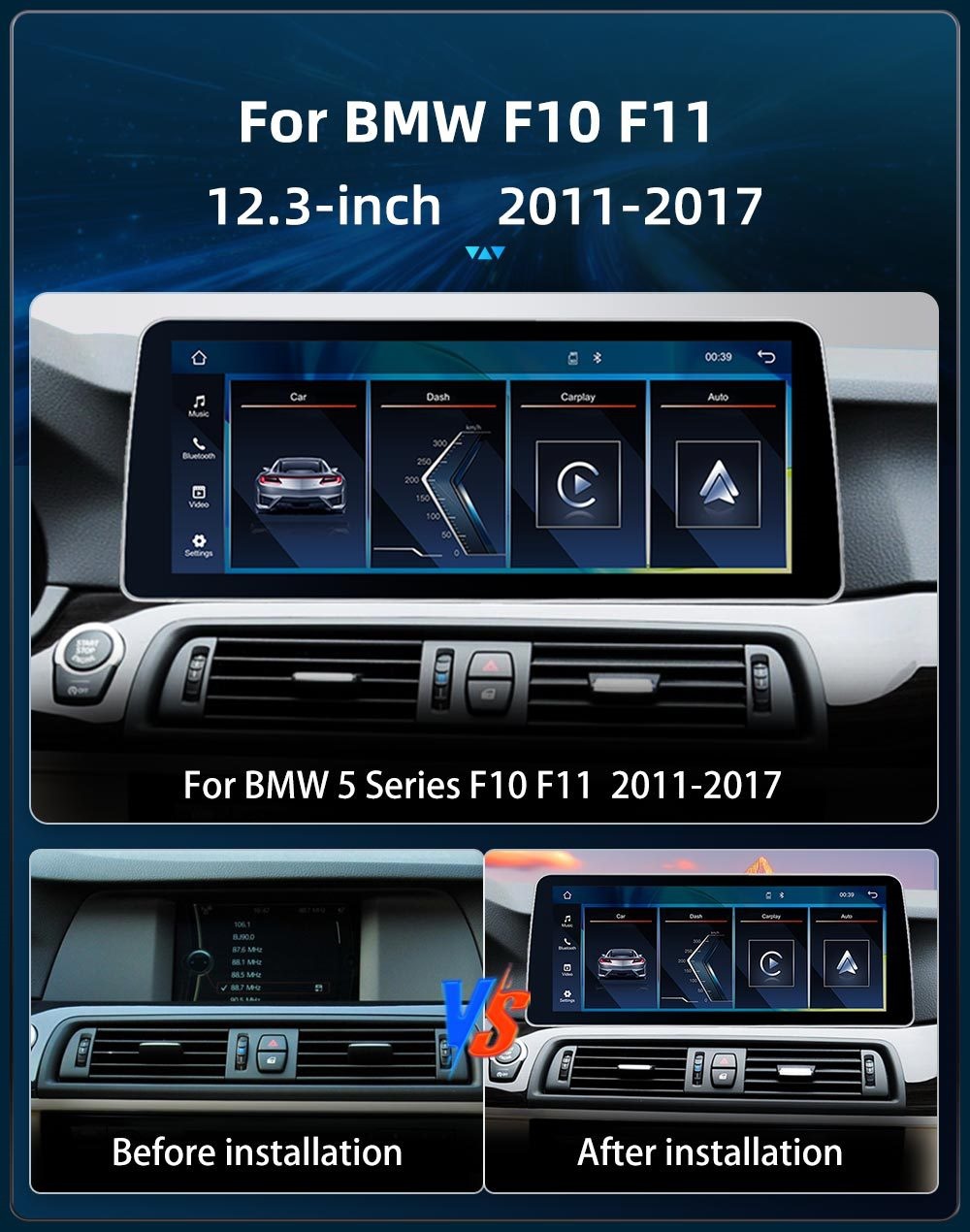 12.3inch Suitable for BMW 5 Series F10 F11 central control large screen navigation Carplay car player