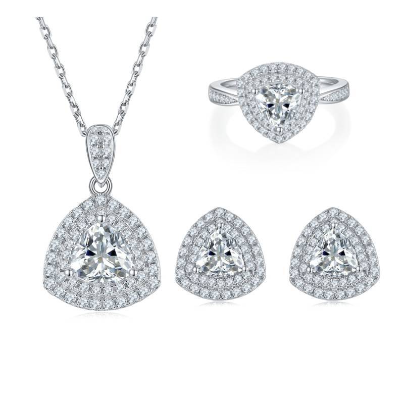 luxury Group inlay 1 Carat Morsang suit 925 Sterling Silver Ear Studs Ring Necklace Pendant jewelry suit