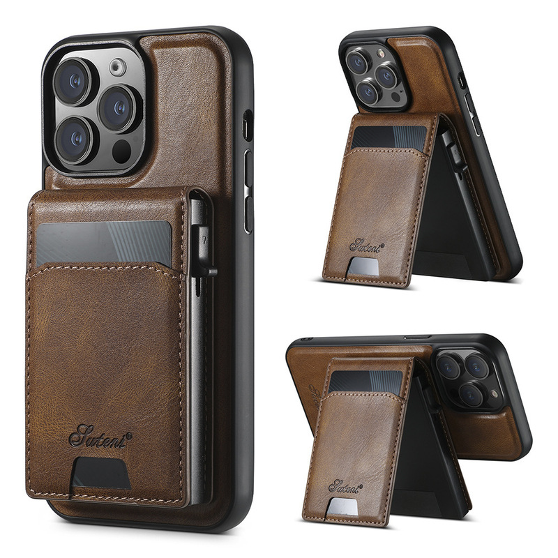 Large capacity magnetic card bag card box automatically pops up for iphone16pro card slot mobile phone case 15 card 14p