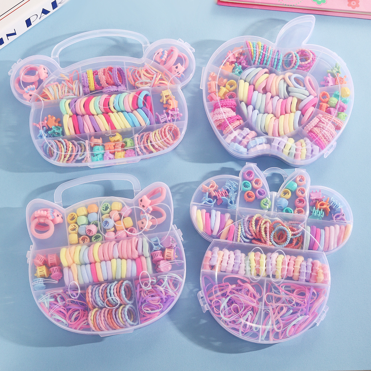 Anillo de cabello infantil transfronterizo conjunto de correa de goma pequeña de alta elasticidad chica no lesiones caja de cabello cuerda de cabeza pequeña toalla de niña anillo