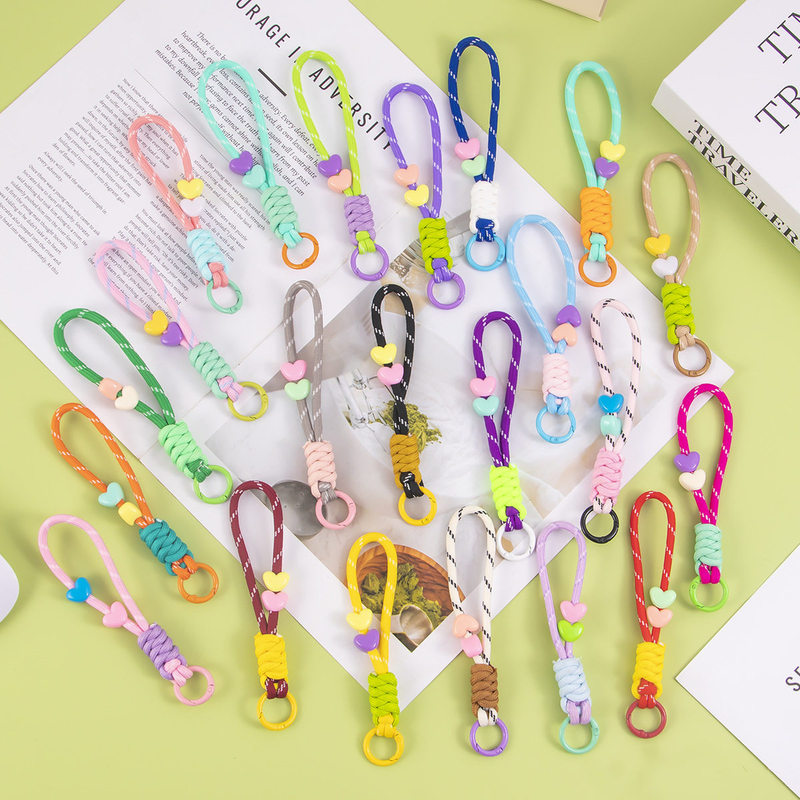 New Style Heart-Shaped Bead Woven Rope Phone Anti-Loss Strap, Doll Keychain, Water Bottle, Car Keychain, Backpack Pendant