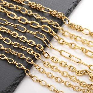Cross-border new color-retaining stainless steel multi-specification thick chain oval embossed batch flower hip-hop chain DIY jewelry materials