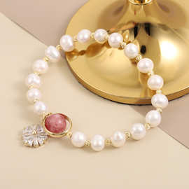 珍珠手链ins风小众设计简约手饰时尚手工串珠天然草莓晶拼接手镯