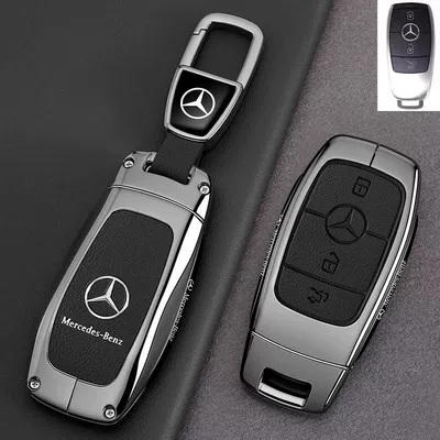 Cover 25 Models Glb220 Car: Car key bag - leather-texture-mercedes-benz-a-class-leather-texture-piano-black-car-logo-trapezoid-buckle