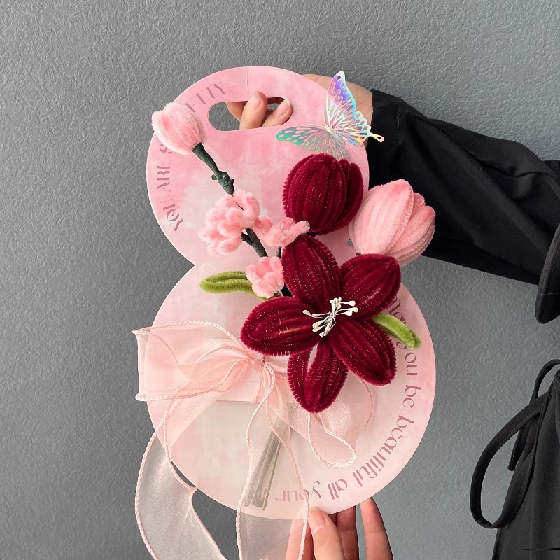 Wine red-tulip hand flower [material package] to send tutorial