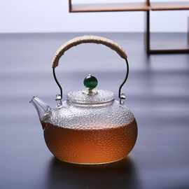 电陶炉烧水煮茶壶锤纹耐高温提梁玻璃壶直火加热茶壶三界茶炉器具