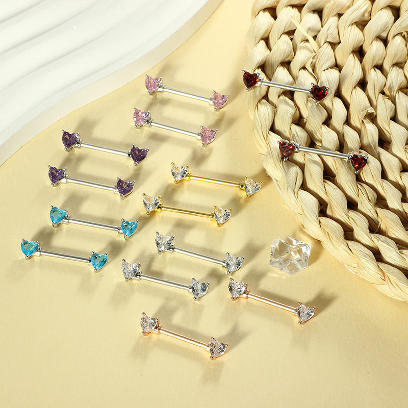 Heart Shape 7-Color Zircon Breast Ring 316L Surgical Steel Fashion Nipple Piercing Jewelry Women 18K Plated detail image 7