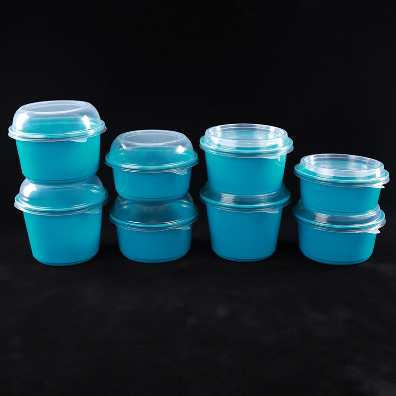 使い捨ての丸い氷の粉は碗のスープの碗を包んで厚い蓋の透明なプラスチックのファーストフードを持って箱を包んでマイクロ波ができます。|undefined