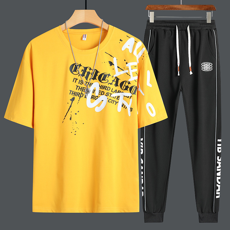 Traje deportivo de manga corta de moda juvenil de verano 2025 pantalones de camiseta sueltos