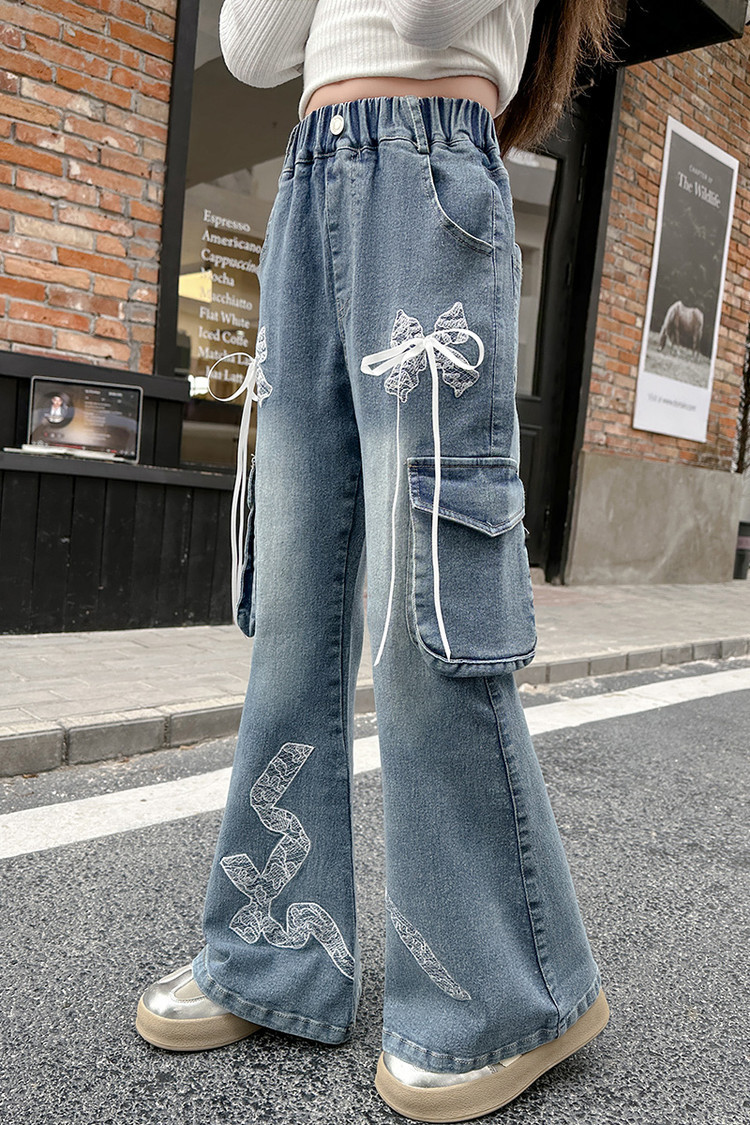 A053 Lace Bowknot Flared Pants New Children's Miscellaneous European And American Jeans_voghion.com
