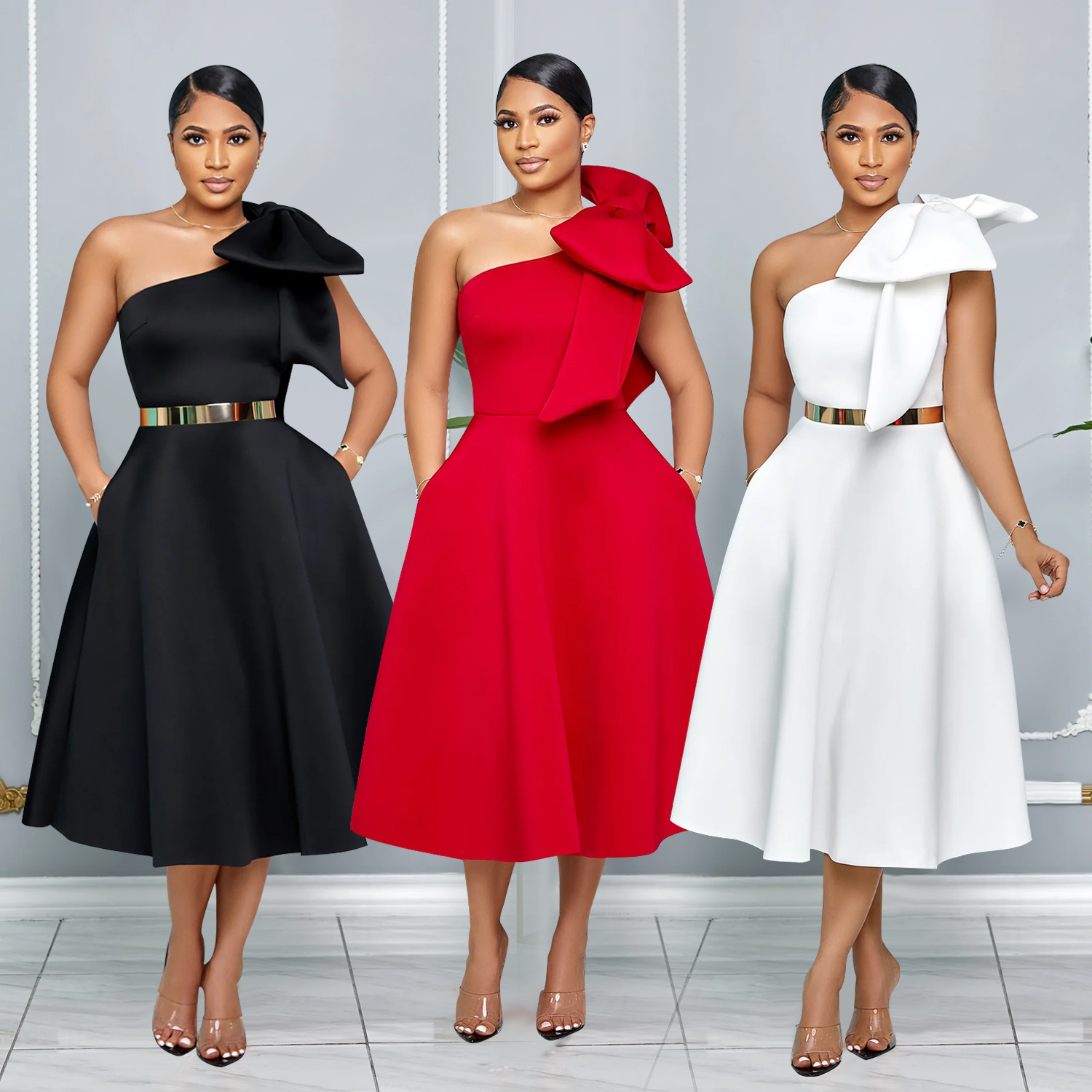 C7011 Aliexpress transfronterizo Amazon estación independiente de moda europea y americana ropa de mujer de color sólido vestido sexy vestido nuevo