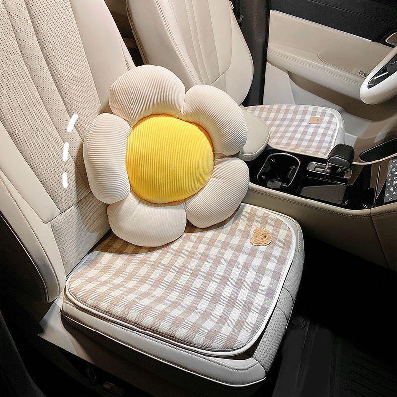 Car Seat Cushion Non-Slip Car Cotton and Linen Car Cushion Women's Brown Car Rear Breathable Cooling Cushion Universal Seat Cover Summer