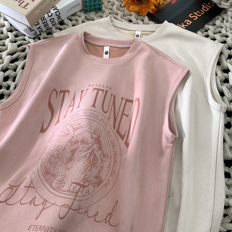 trendy Suede Vest Men's Summer trendy Brand Handsome Sports Hong Kong Style Loose Outer Wear Sleeveless t-shirt top