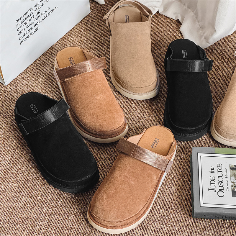 Halfhoge pantoffels voor dames, echt leer, ademend, dikke zool, veelzijdige pantoffels, lichtgewicht, hoogteverhogend, outdoorkleding, zomerse herenschoenen_voghion.com