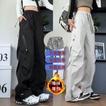 秋冬加绒加厚美式压褶工装冲锋裤子男女三防宽松百搭休闲2025新款