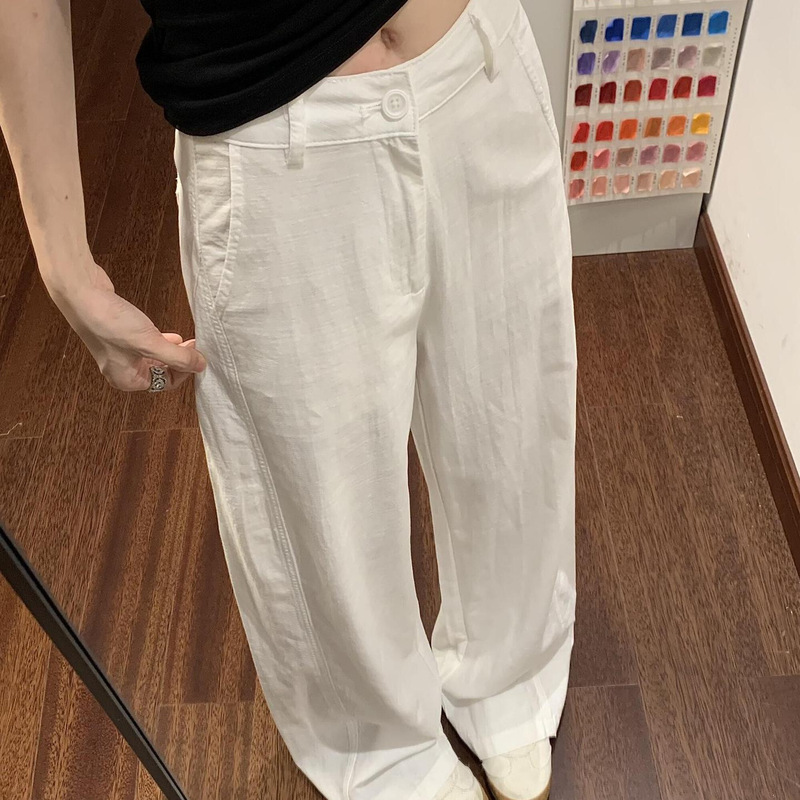 Lyocell High-Waisted Straight-Leg Thin Slimming Versatile Simple Wide-Leg Pants Casual Loose Long Pants for Women