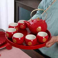 Красная чайная чашка для невесты, чайник, чайный набор, подарочная коробка, китайский стиль