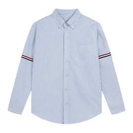 欧美男女春款 TB四条杠牛津纺条纹双袖织带长袖衬衫 平替跨境欧货