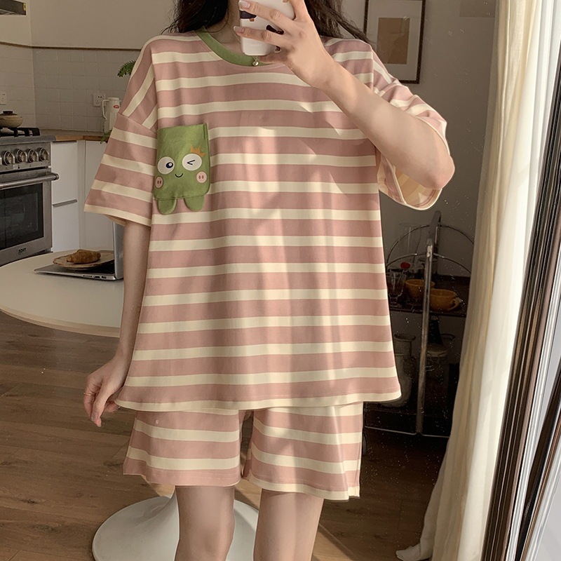 胸パッド付き女性用夏用パジャマ、半袖ショーツ、ホームウェアセット、ブラジャーなし、甘くてかわいい、自宅で着用可能|undefined