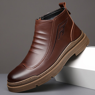 2025 Winter Men's Cotton Shoes for Middle-Aged and Elderly Men Fleece-Lined Warm Casual Leather Shoes Non-Slip Cross-Border Thickeneded Plush Men's Shoes