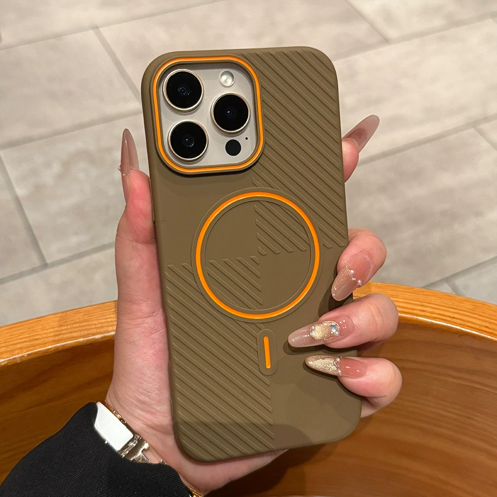 Чехол для Apple 16 Pro Max, тонкий магнитный, круглый, с диагональными полосками, приятный на ощупь, стильный, мягкий защитный чехол для iPhone 15