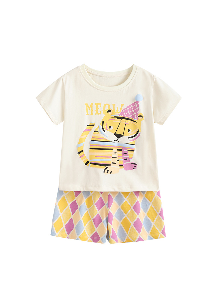 Malwee transfronterizo conjunto de niñas verano nuevo lindo impresión de cuello redondo T europea y americana juegos de dos piezas para niños ociosos