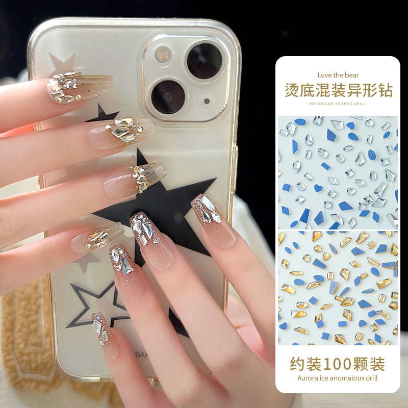 Manicura plana en forma de diamante especial mini diamante mezclado Super Flash corazón transparente joyería de uñas 100 accesorios al por mayor