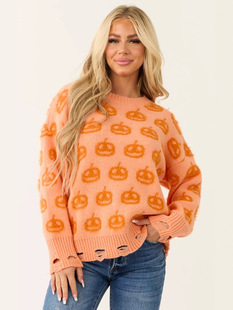 2025 Amazon Sweater Women's Halloween European and American Autumn and Winter New Jacquard Round Neck Pullover Women's Long Sleeve Sweater