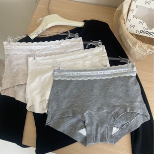 Japanese-Style Girl's Lace Ribbed Cotton Comfortable Breathable Mulberry Silk Crotch Mid-Waist Hip-Hugging Safety Shorts