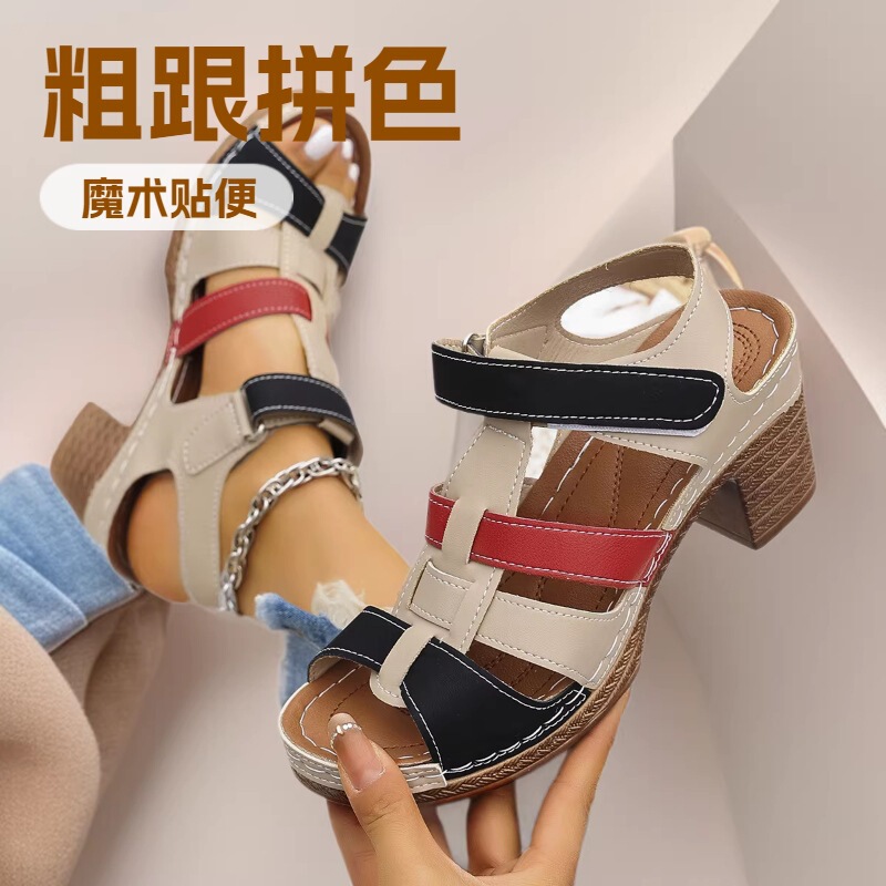 New 2026 Large Size Casual Peep-Toe Sandals, Amazon Hot-Selling Roman Style Sandals for Women, Outdoor Wear Velcro Shoes