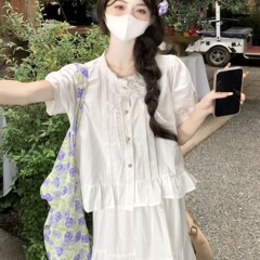 甘いレース半袖トップ、ファッショナブルな女性の夏の韓国版のユニークなベビードールシャツ、小さなショートパフスリーブシャツ