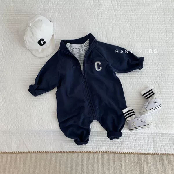 Long -sleeved C -line tide brand zipper Tibetan blue