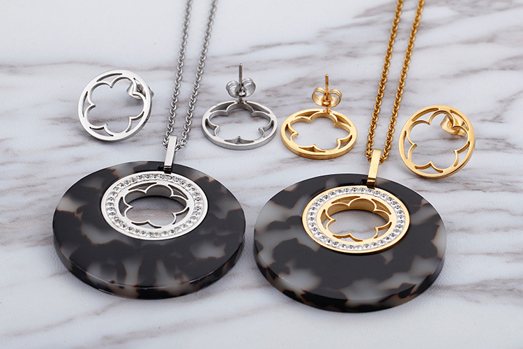 Fashion Water Droplets Heart Shape Titanium Steel Inlay Rhinestones Earrings Necklace 1 Set